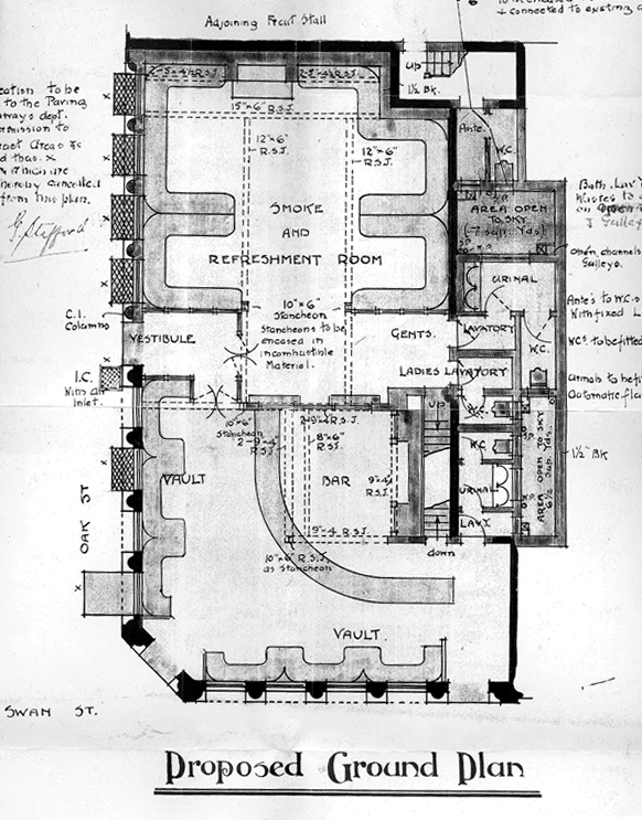 Figure 15 – 1911 architectural drawing, The George & Dragon, proposed ground floor 