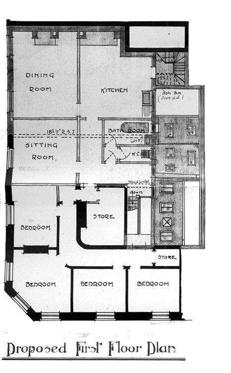 Figure 16 – 1911 architectural drawing, The George & Dragon, proposed first floor